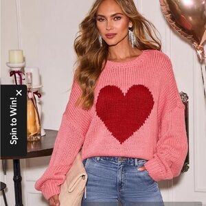 Vici Romantic Intent Heart Sweater in Pink